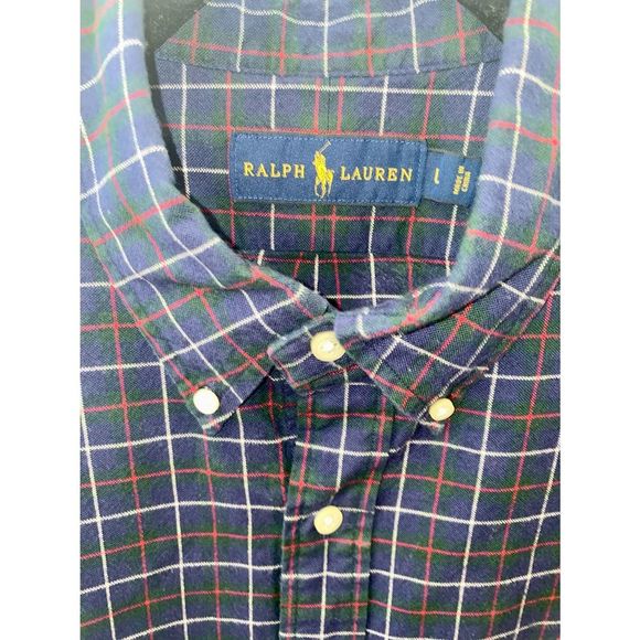 Ralph Lauren Navy Blue Checkered Cotton Button Front Shirt L - Picture 3 of 7